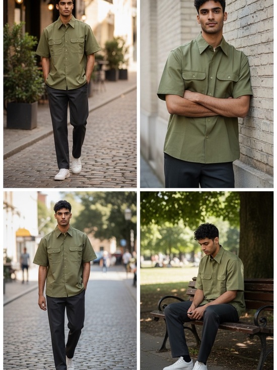 George Other - George Olive Green Short Sleeve Button-Down Shirt
